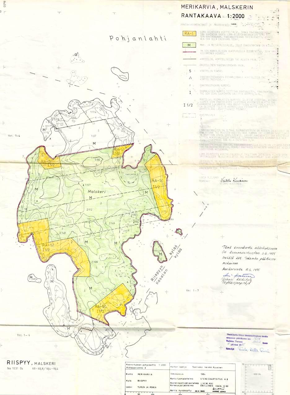 Ranta-asemakaava 1985 laaditussa Merikarvian Malskerin rantakaavassa kaava-alueelle on