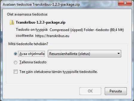 TRANSKRIBUKSEN KÄYTTÖÖNOTTO 1) Lataa aineisto kohdasta Download version 1.