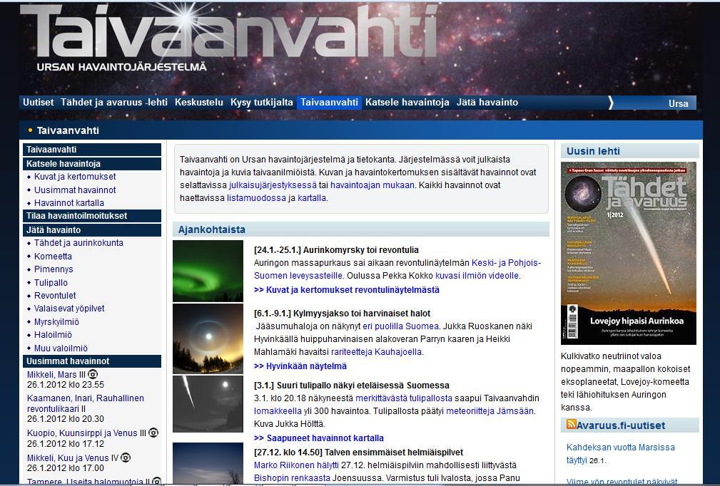 TAIVAANVAHDIN ULKOASU-UUDISTUS Havainto-ohjelmat ja lomakkeet Kehityshankkeen aikana Taivaanvahdin havaintolomakkeita kehitettiin käyttäjien toiveiden perusteella.