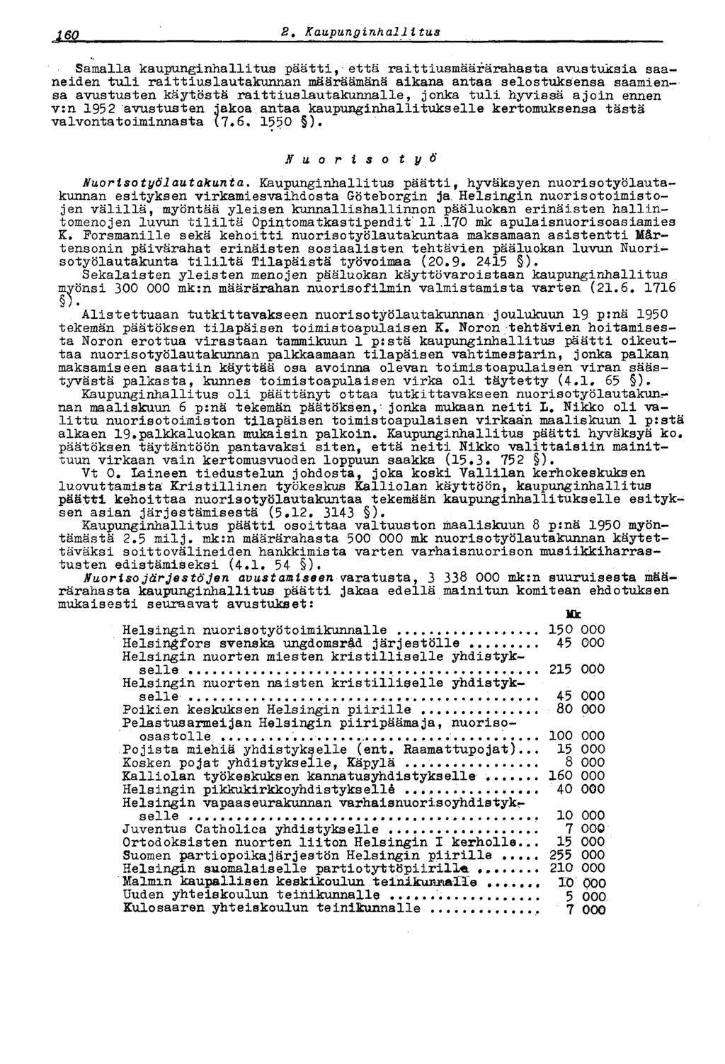 1662 t Kaupunginhallitus Samalla kaupunginhallitus päätti, että raittiusmäärärahasta avustuksia saaneiden tuli raittiuslautakunnan määräämänä aikana antaa selostuksensa saamiensa avustusten käytöstä