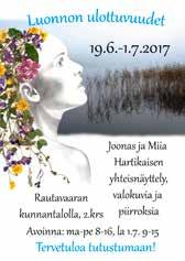 Myyjäiset: Myyntitapahtuma Swipen tuotteet Oriflamen tuotteet Lahjatavaraa Sarin putiikki Perjantai klo 9-16 Rautavaaran kunnanviraston ala-aula Näyttelyt: Kansallispukunäyttely Myytävänä Kädentaidot