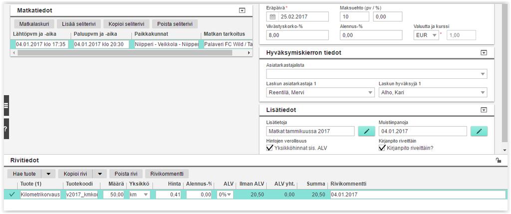Pohjois-Espoon Ponsi Ry 7/18 2.1 Matkalaskuri Ohjelma kysyy yksittäisen matkan tietoja. Täytä kaikki vaadittavat tiedot, ja paina Jatka.