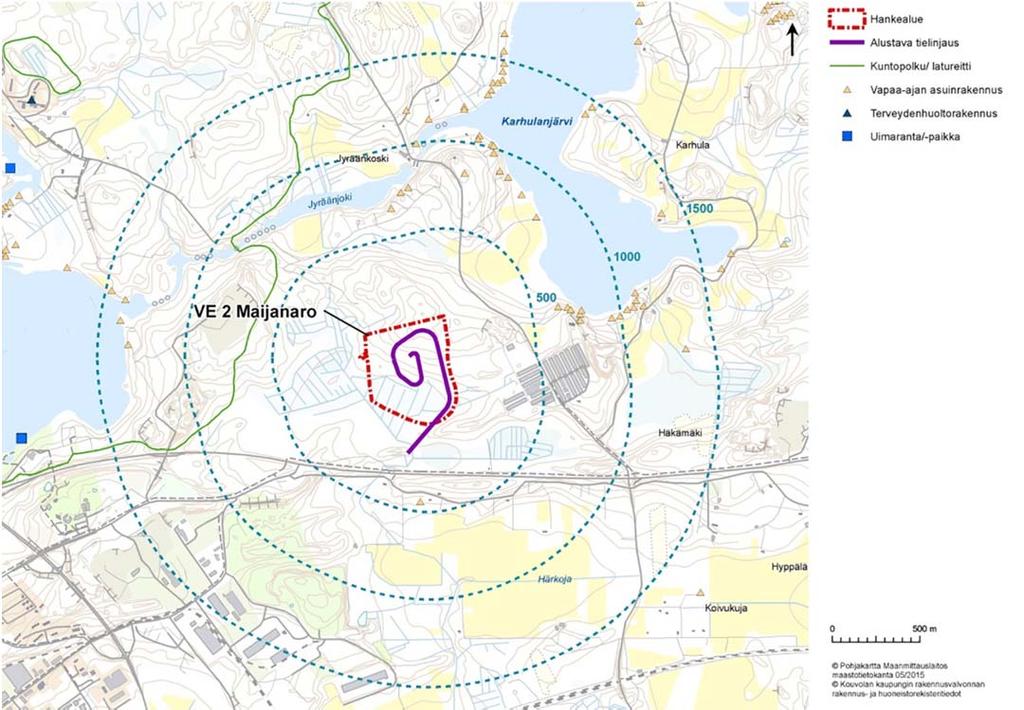 40 Kouvolan kaupunki, puhtaiden ylijäämämaiden läjitysalueen YVA-ohjelma Maijanaron hankealueen välitön lähiympäristö on asumatonta aluetta.