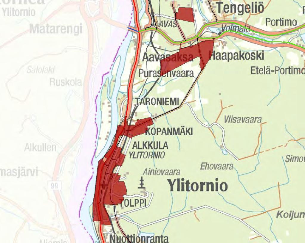 ml Ylitornio, maantiestä kaduksi 10.5.2011 Mt 19621 Ylitornio (Alkkulanraitti) pituus 3765 m a.kaavassa 3054 m (81%) k.