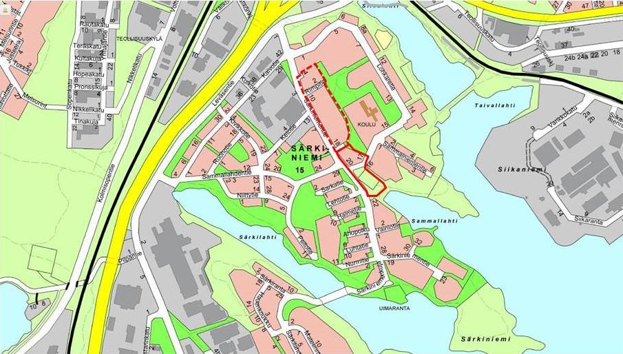 OSALLISTUMIS- JA ARVIOINTISUUNNITELMA 1 ALUEEN SIJAINTI MITÄ ON TEKEILLÄ Ote opaskartasta Suunnittelualue sijaitsee Särkiniemessä (15. kaupunginosa) 2,5 km Kuopion torilta lounaaseen.