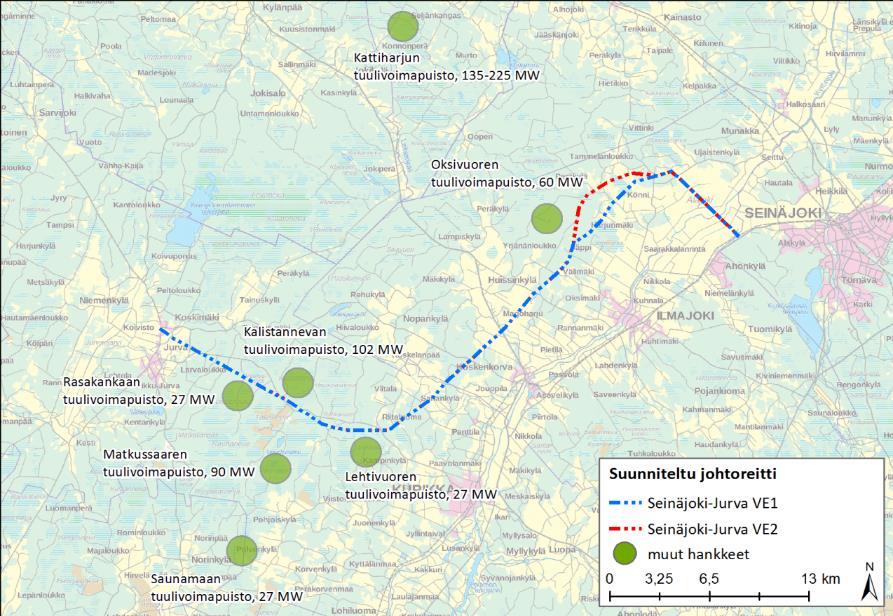 77 (80) Kuva 9-1. Voimajohtohankkeen lähistöön sijoittuvat tuulivoimahankkeet.