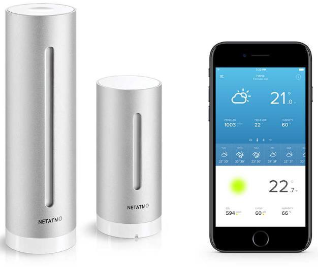 24 KUVA 6. Netatmon irrallinen olosuhdeanturi (Netatmo 2017) Netatmon antureilla on mahdollista mitata sisäilman lämpötilaa, kosteutta, laatua, hiilidioksidipitoisuutta sekä äänitasoa.