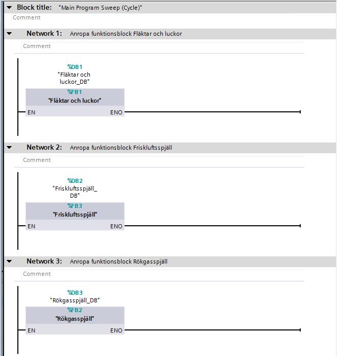 26 kommenttikenttä, johon voi kirjoittaa kommentin jos tulon tai lähdön symbolinen nimi ei kerro tarpeeksi tarkasti, mistä on kyse. KUVIO 20. Main blockissa sijaitsevat function blockit.