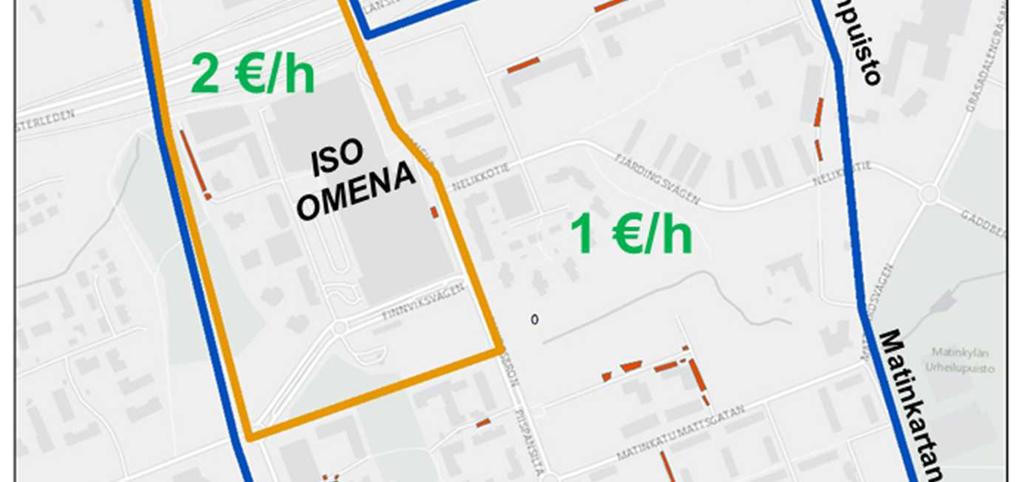Matinkylän maksualueella sijaitsee kadunvarsilla ja yleisillä alueilla 46 hotspot-paikkaa ja 155 muuta paikkaa.