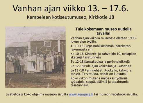 valokuvia. Kuvat voi toimittaa museonhoitajalle p.