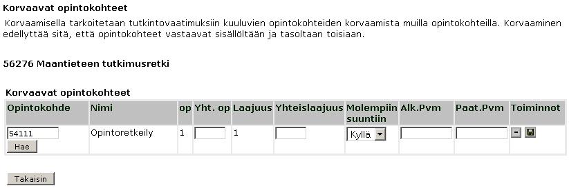 Korvaavat opintokohteet 9 Korvaamisella tarkoitetaan tutkintovaatimuksiin kuuluvien opintokohteiden korvaamista muilla opintokohteilla.