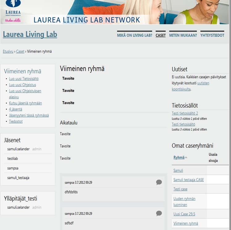 9 män keskiosassa on ryhmän kuvaus. Keskiosaan avautuu myös kaikki tehtävät, uutiset ym.