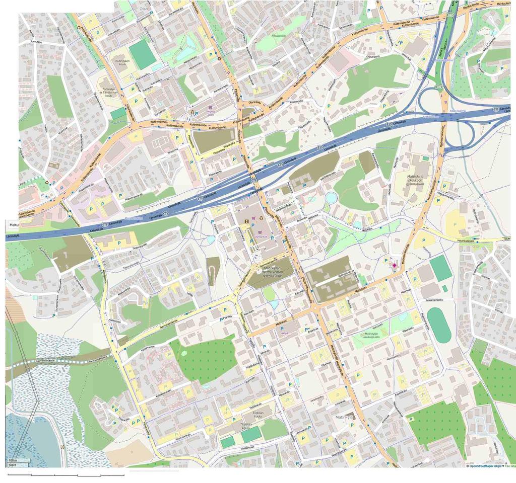 KOLME KAUPUNKIJÄRJESTELMÄÄ Kaupunginosa 500 m Tunnistaminen JOUKKOLIIKENNEKAUPUNGIN KAUPUNGINOSA Matinkylä, Espoo 2015 Kartta 300 m 500 m 700 m Kaupunginosan kävelyvyöhykkeitä