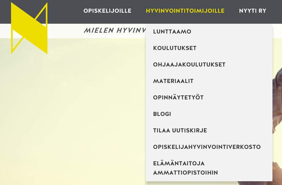 Kuva 4. Opiskelijoille suunnattu toiminta Nyyti ry:n verkkosivuilla Hyvinvointitoimijoille tarkoitetusta osiosta (kuva 5) löytyy tietoa mm.