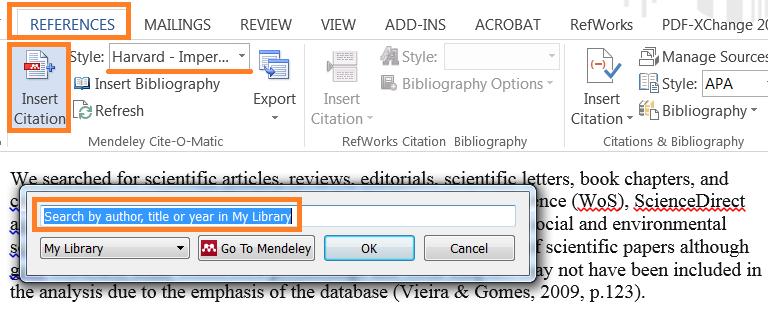 Viittauksen tuominen Word-dokuun Mendeleyllä Sinulla