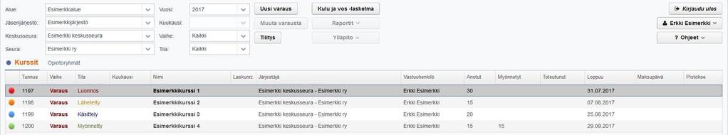 KURSSIN VARAUS Varaustiedot ovat jatkuvasti näkyvissä.