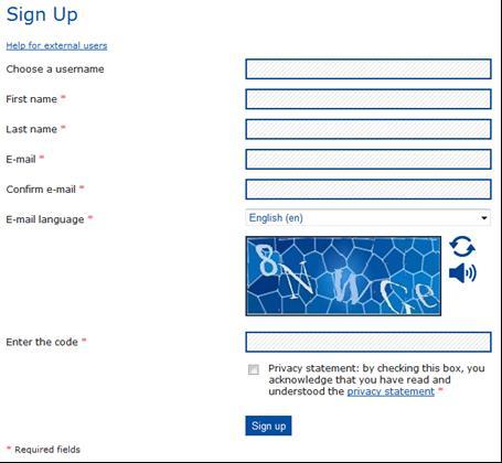 Sign up Täytä pakolliset kentät "Choose a username kohta jätetään tyhjäksi,