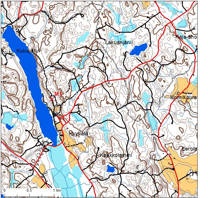 Kuva 7. Hyytiälän mittauspiste M1 (punainen rasti) ja sen ympäristö.