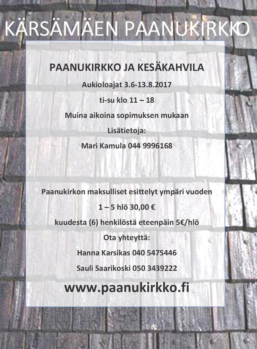 KÄRSÄMÄEN TULES JA REUMA RY Ke 12.7. klo 16.00-20.30 olemme paikalla Konttilassa perinnepihan iltatorilla, pidämme puhvettia pirtissä.