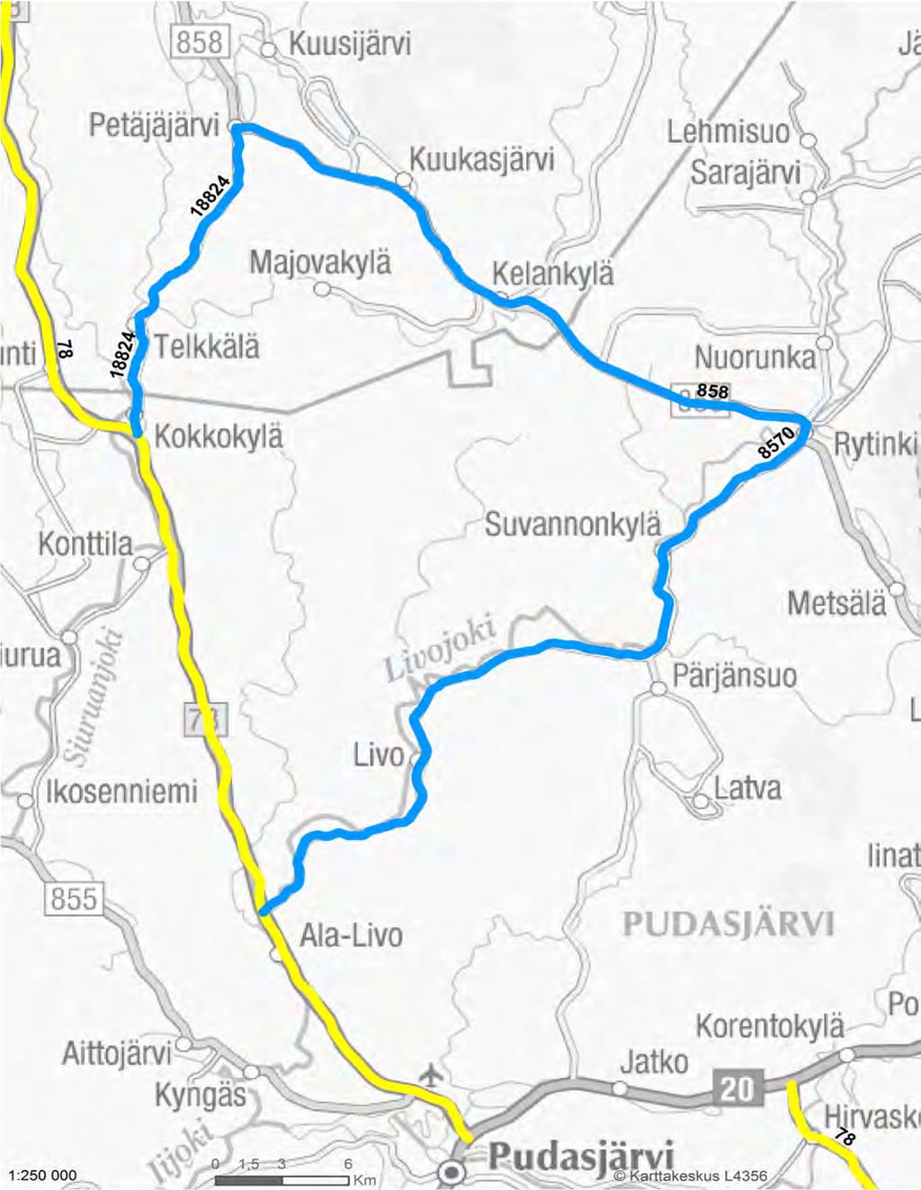 Varareittien liikenteenohjauskuvat Kantatie 78 Liite 6 VARAREITTI : 78R52 ALA-LIVO - KOKKOKYLÄ SEKTORI: 78/204a - 78/209a Varareitin