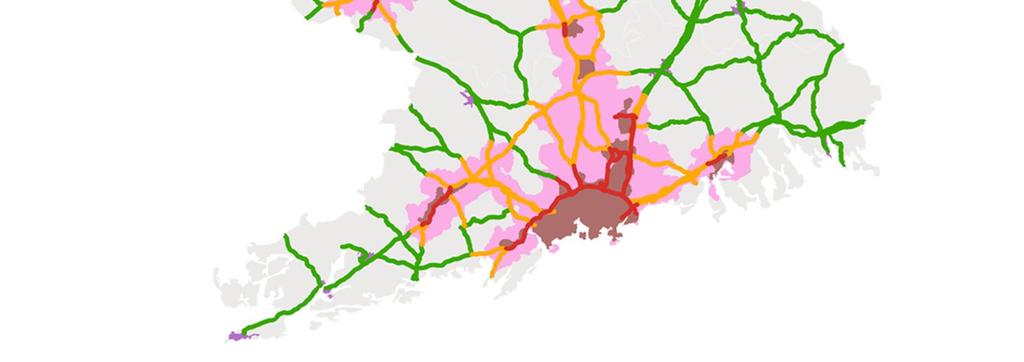 Toimintaympäristön luokittelu on sama vuoden 2015 ja 2025 tilanteissa Raskaan liikenteen Muu