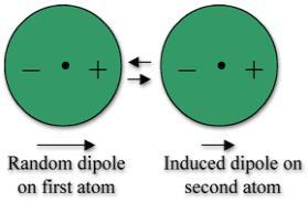 Van der Waalsin voimat koostuvat molekyylien polarisaatiosta dipoleiksi elektronitiheyden vaihtelun seurauksena, jossa esimerkiksi positiivisesti varautuneen molekyylin dipolit vetävät puoleensa