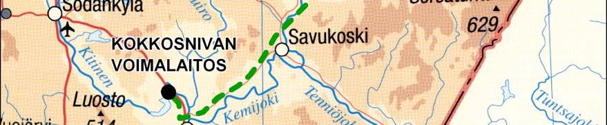 13 Kuva 2.1 Suunnitellun voimajohdon suuntaa-antava reitti välillä Pelkosenniemi-Savukoski- Sokli.