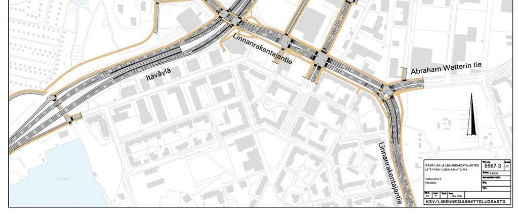 Lisäksi suunnitelmassa esitettiin Linnanrakentajantien nykyisen eritasoliittymän korvaamista kahdella eritasoliittymällä, jotka tarjoavat suuntaisliittymät Itäväylälle keskustan suuntaan