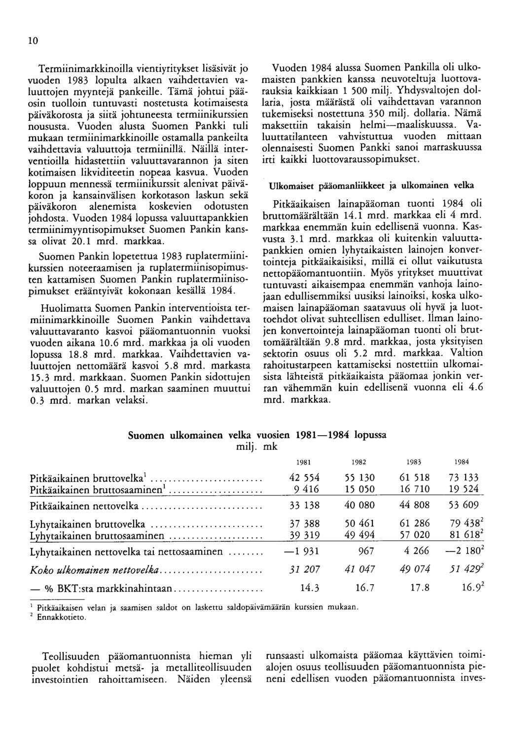 10 Termiinimarkkinoilla vientiyritykset lisäsivät jo vuoden 1983 lopulta alkaen vaihdettavien valuuttojen myyntejä pankeille.