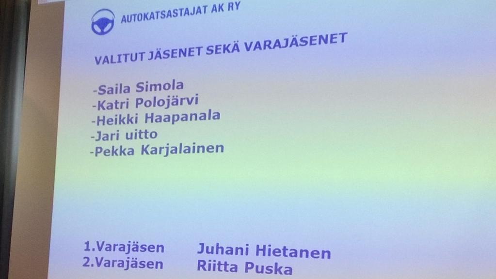 haapanala(at)a-katsastus.fi 045 6322934 Pekka Karjalainen pekka.karjalainen(at)ajovarma.fi 041 5444363 Raimo Korhonen raimo.korhonen(at)a-katsastus.fi 075 3233670 Mervi Kunnari mervi.