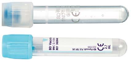 Laboratoriotarvikkeet, näytteenotto BD Vacutainer -hyytymistutkimusputket (natriumsitraatti) Lisäaine natriumsitraatti (0.109M). Etiketti joko paperietiketti tai läpinäkyvä etiketti.