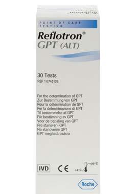 Reflotron-reagenssiliuskat Reflotron Plus -kuivakemian analysaattorilla voi tehdä 17 eri perusterveydenhuollon tutkimusta. Jokaiselle testille on omat tehdaskalibroidut reagenssiliuskat.