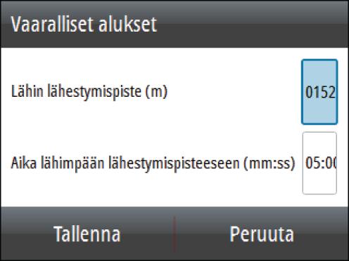 Järjestelmä antaa hälytyksen, jos hälytykset on otettu käyttöön Hälytysasetukset-paneelissa.
