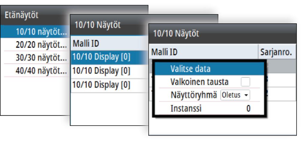 Valitse data: käytetään määrittämään, mitkä tiedot näytetään valitussa HV-näytössä Valkoinen tausta: asettaa taustavalon valkoiseksi Ú Huomautus: tämä vaihtoehto ei ole käytettävissä 40/40 HV -