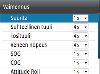 Vaimennus Jos tiedot vaikuttavat virheellisiltä tai liian ailahtelevilta, niitä voidaan vakauttaa vaimentamalla. Kun vaimennus on poistettu käytöstä, tiedot esitetään raakamuodossa ilman vaimennusta.