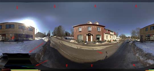 31 (42) Kuvio 34. 37 HDRI-kuvasta poistettiin kromaattinen aberraatio ja ne yhdistettiin panoraamaohjelmassa equirectangular projektioksi (kuvassa).