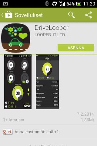 DriveLooper palvelun käyttöönotto DriveLooper sovellus asennetaan Google Play -kaupasta. Play -kauppa löytyy puhelimen sovellus valikoimasta, puhelimen mallista riippumatta.