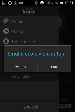 Auton lisääminen GPS-tilassa GPS-tilassa auto tulee valita manuaalisesti toisin kuin OBD-lukijaa käytettäessä, jolloin auto tunnistetaan automaattisesti.