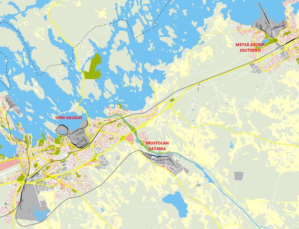Konseptin sovellusmahdollisuus Etelä-Karjalassa: Mustola Mustolan satama Lappeenrannassa mahdollistaa vaihtoehtoisen kuljetusketjun käyttöönoton tarvittaessa hyvin matalin alkuinvestoinnein Alueella