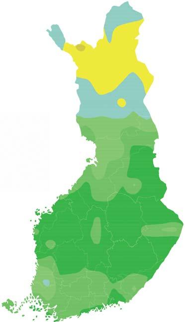 Medeltemperaturens avvikelse från normalvärdet ( C) yli 6 5...6 4...5...4 2......2 yli 18 16...18 14...16 12...14...12 8.