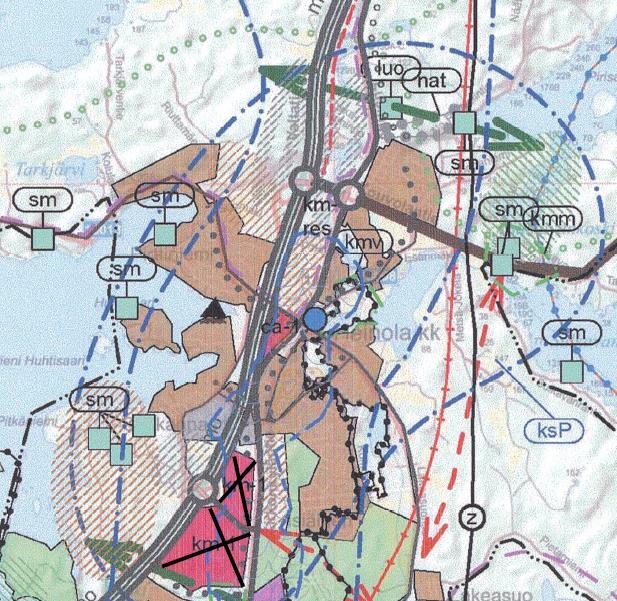 697 Akm, Osallistumis- ja arviointisuunnitelma, 15.6.2017 4 / 9 Heinolan strateginen yleiskaava 2035 (lainvoima 23.8.2016) Ote strategisesta yleiskaavasta. Kaavoitettava alue on ympyröity punaisella.