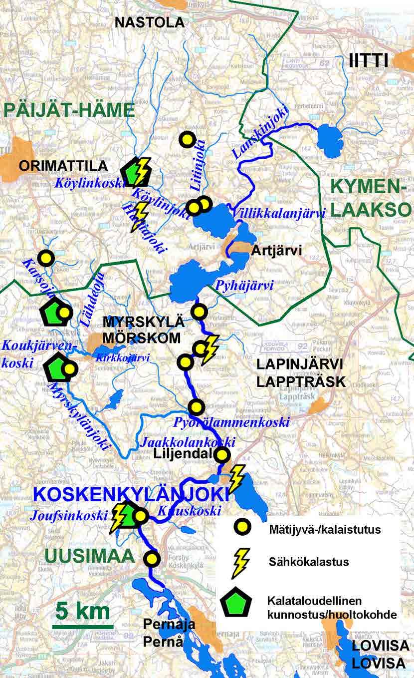 37 3.6 Koskenkylänjoki Koskenkylänjoki saa alkunsa Artjärven Pyhäjärvestä ja se laskee Pernajanlahteen nykyisen Loviisan alueella.