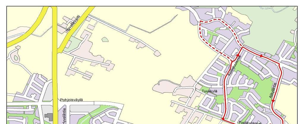Linja 2 Tuulikylä tarjoaa liikennettä Tuulikylän, Ruosniemen, Alikylän ja Toejoen suunnan