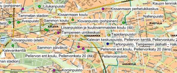 Urheilu- ja virkistyspalvelujen alueet ja tavoitetilanne Alueella on seitsemän erikokoista palloilukenttää, joista kahta jäädytetään