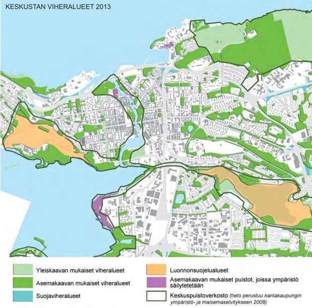 2. PUISTOJEN KALEVAA MUUTTAVIA HANKKEITA Tampereen keskusta-alueen viher- ja virkistysverkon kehittämistä koskevat yleistavoitteet Tampereen kaupungin keskusta-alueen viher- ja virkistysverkkoa ja