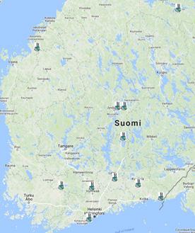 Laitoksia oli 11, joista 2 on vuonna 2016 käyttöön otettuja uusia laitoksia: kesäkuussa käynnistynyt Luken Sotkamon laitos (Kuva 6) sekä lokakuussa käynnistynyt Gasumin Riihimäen laitos (Kuva 3a).