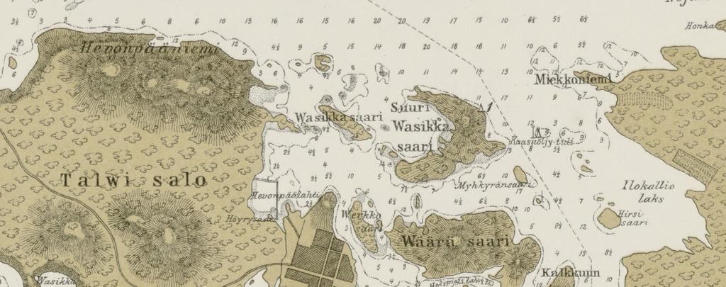 4 Kuva 1. Savonlinnan vesiä vuoden 1892 merikartassa.