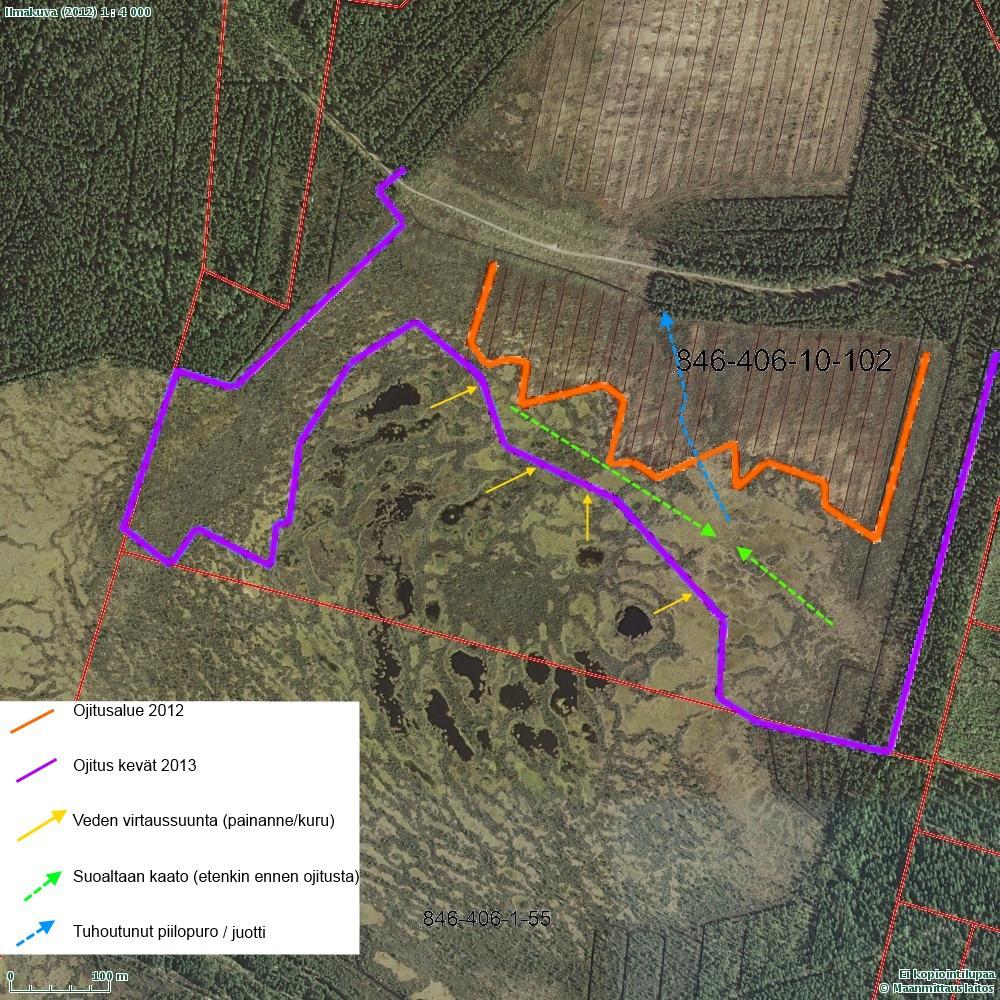 Allikoiden vaarantaminen VL, LsL, YsL Tapaus Hangasneva Ojittamaton suo raivattu ja ojitettu 2012, jatkettu 2013 Tehdään peltoa, tosiasiassa tulee turvenevaa.