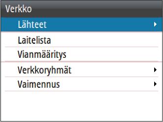 Varmista ennen lähteen valinnan aloittamista, että kaikki ulkoiset laitteet ja NMEA 2000 -runko on yhdistetty ja että niihin on kytketty virta.