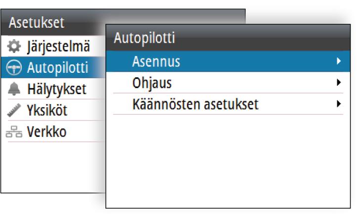 6 Autopilottitietokoneen asetukset Autopilotin asennuksen jälkeen on määritettävä autopilottitietokoneen asetukset.